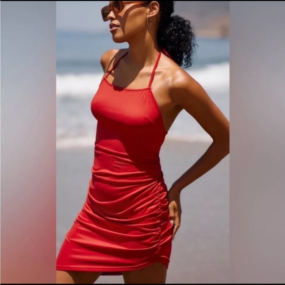 NWT Hutch by Anthropologie Red Ruched Open Back Mini Dress Size M‎